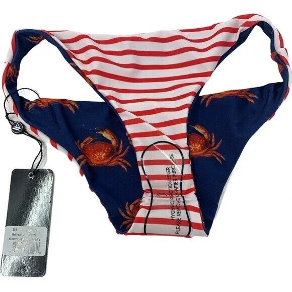 $84 Wildfox Crabby Stripe Women Sz M Reversible Blue Red Bikini Swim Bottom NWT - Picture 7 of 7